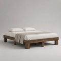 Cadre de lit double en bois brun noyer avec sommier à lattes, couchage 180 × 200 cm, dimensions 208 × 188 × 35 cm