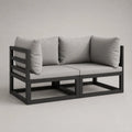 Canapé de jardin 2 places en acier noir avec coussins gris clair, 2 modules, 142 × 72 × 73 cm
