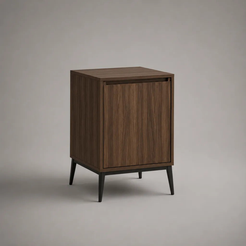 Table de chevet rectangulaire en bois avec porte, brun noyer et noir, 45 × 40 × 65 cm