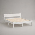 Lit double en bois blanc 140 × 190 cm avec tête de lit et sommier à lattes