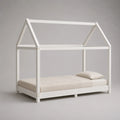 Lit enfant cabane en bois blanc 90 x 190 cm avec sommier à lattes