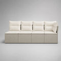 Canapé de jardin modulable 4 places en métal et résine tressée PE avec rangements et coussins, beige/blanc cassé, 260 x 75 x 85 cm