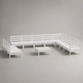 Salon de jardin extérieur modulable 9 places en U, ensemble 4 pièces en bois blanc, 325 x 260 x 80 cm