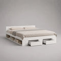 Cadre de lit double 160 x 200 cm en panneaux de particules mélaminés blancs avec tête de lit, rangements latéraux et 2 tiroirs