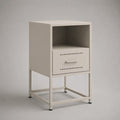 Table de chevet en acier avec tiroir et niche ouverte, blanc cassé, 40 × 35 × 70 cm