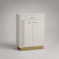Meuble à chaussures en MDF blanc et acier doré, 2 portes et 1 tiroir, 80 × 35 × 110 cm